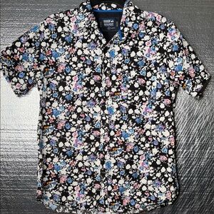 Floral Casual Cotton Button Down Shirt - Black and Blue